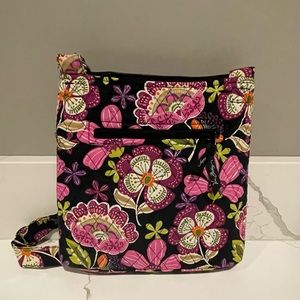 Vera Bradley crossbody bag, black and pink floral, excellent condition
